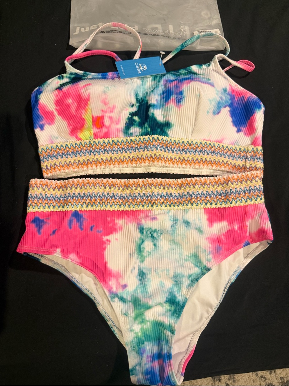 Cupshe Tie-Dye Wash Bikini Ribbed Textured Fabric and A Patterned Waistband L